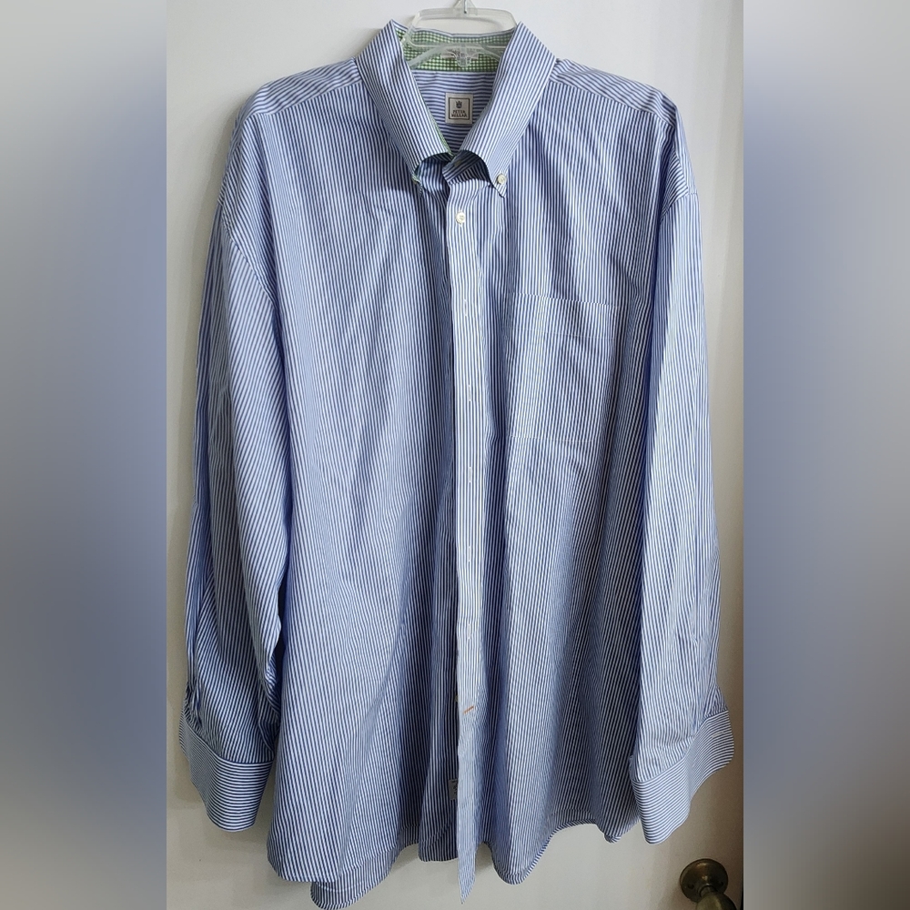 Peter Millar Mens Button Up/Down Pocket Dress Shirt Blue Stripe XXL 100% Cotton